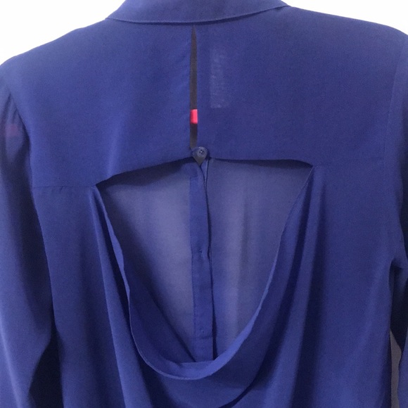 Jack - Semi Sheer Royal Blue Long Sleeve Open Back Blouse - Picture 6 of 8